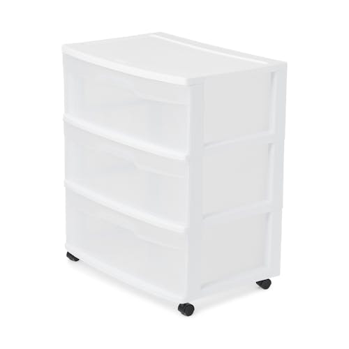 Sterilite 3 Drawer Wide Wheeled Plastic Storage Container Clear